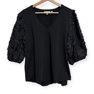 Chico’s Puff Sleeve Mixed Media Appliqué Blouse Top